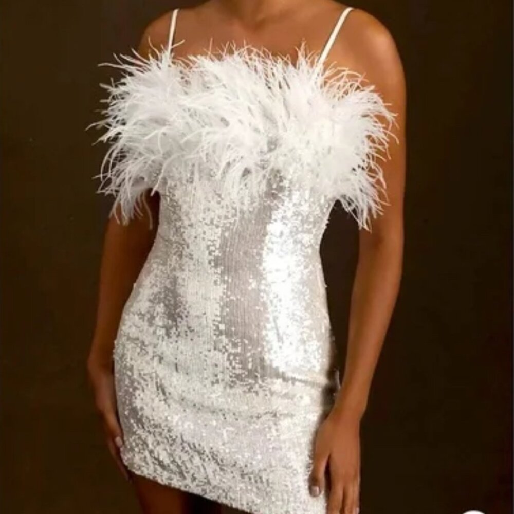 Audrey Adele Adelaide Sequin Feather Dress (Anthropologie)
